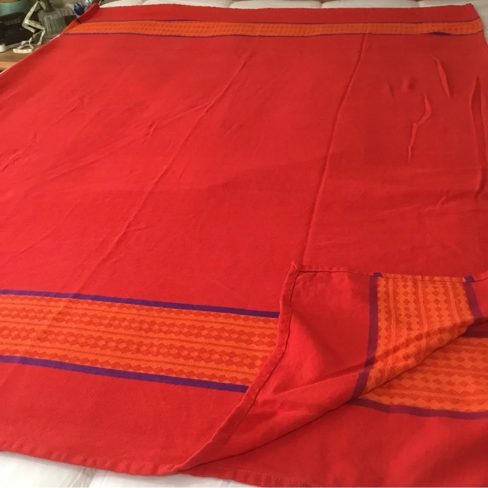 TAG Textiles Tablecloth 68 x 101” Red Orange Purple India Cotton Woven Trade VTG